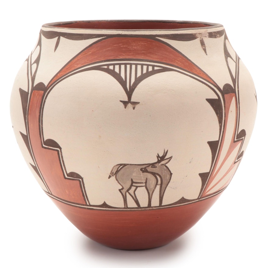 Signed Helen Gachupin Zia Pueblo Hand-Painted Jar, Mid-20th Century