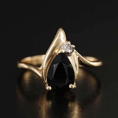 14K Black Onyx and Diamond Ring