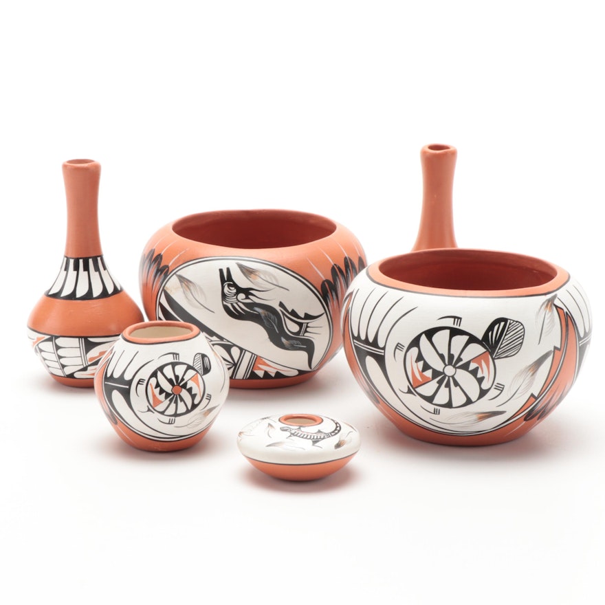 Vangie Tafoya Jemez Pueblo Hand-Painted Pottery Bowls and Vases