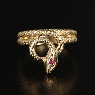 Vintage 14K Ruby Coiled Snake Ring