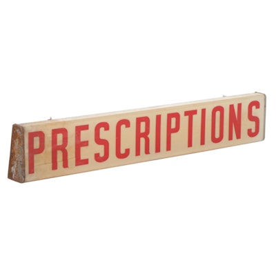 Illuminated "Prescriptions" Pharmacy Plastic and Metal Hanging Sign, Mid-20th C.