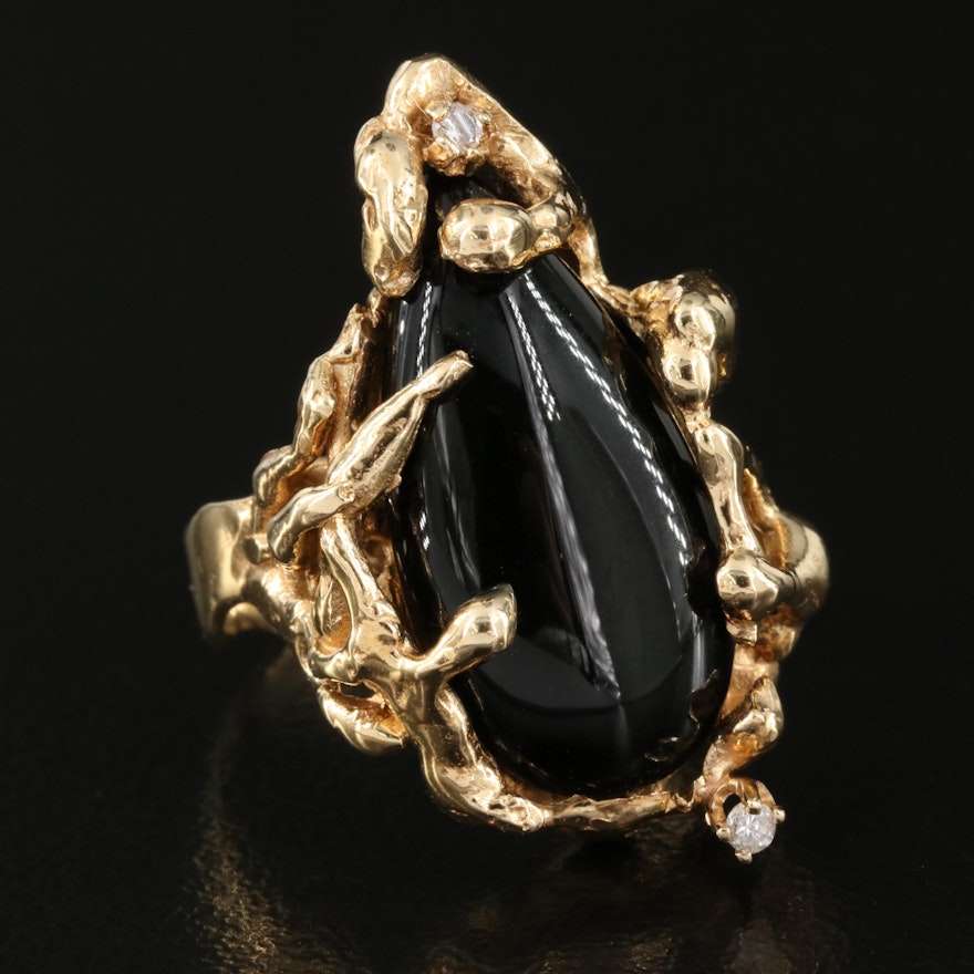 14K Black Onyx Biomorphic Ring with Diamond Accent