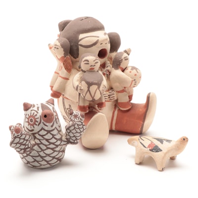 Dorothy Trujillo Cochiti Pueblo Storyteller with Other Pueblo Pottery Figurines