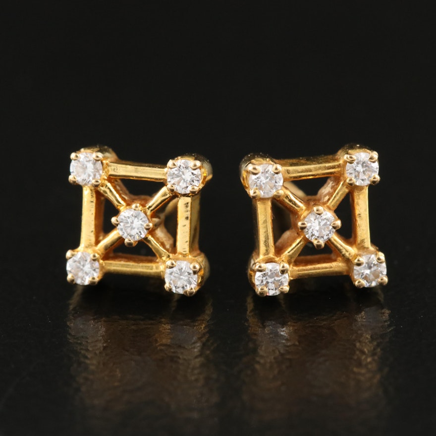 18K 0.15 CTW Diamond "X" Square Stud Earrings