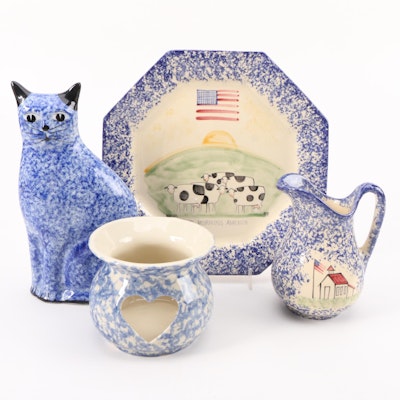 Molly Dallas Plate and Creamer with Other Blue Spongeware Décor