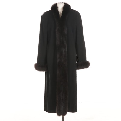 Marvin Richards Wool and Cashmere Blend Coat with Mongolian Fur Trim