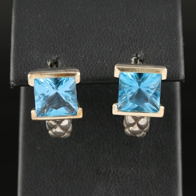 Lorenzo Sterling Swiss Blue Topaz Earrings with 18K Accents