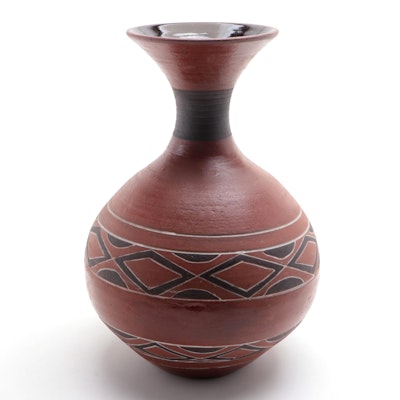 Glazed Ceramic Geometric Floor Vase