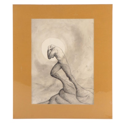 Larry Hamill Graphite and Wash Drawing of Figure, 1971