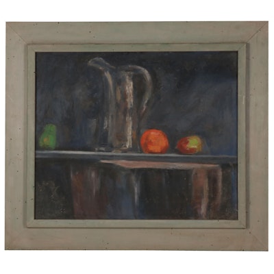 Still Life Oil Painting of Fruit and Pitcher, Mid-Late 20th Century