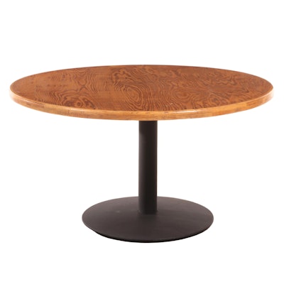 Oak and Metal Pedestal Table