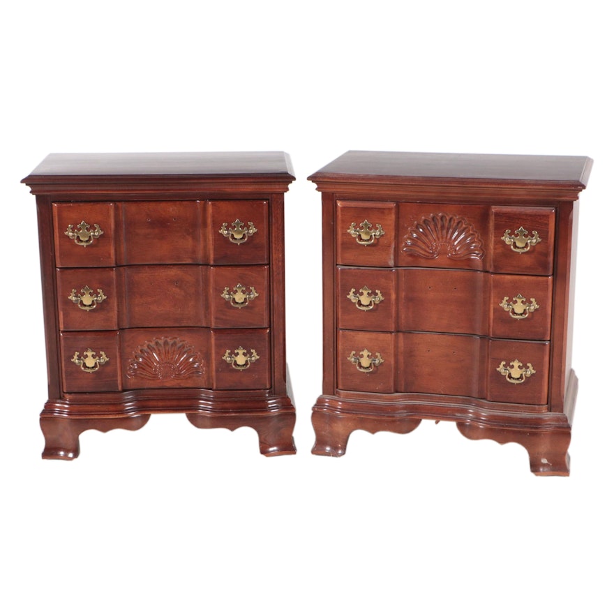 Pair of Chippendale Style Block-Front Cherry Nightstand Chests