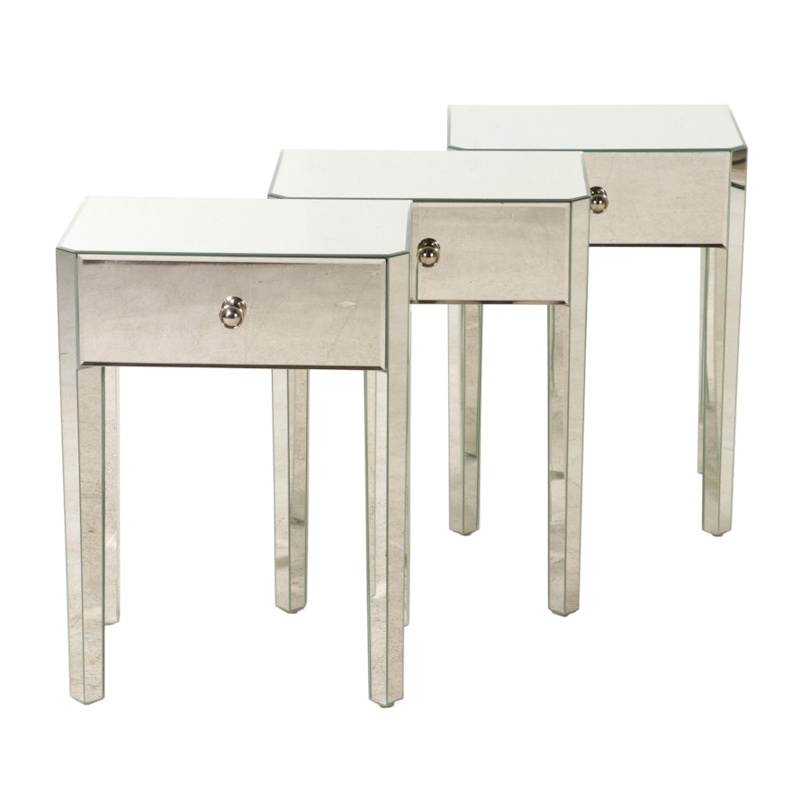 Three Target Mirrored Glass Side Tables