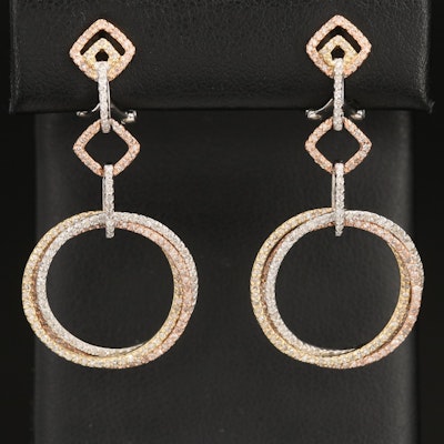 14K Tri-Color Gold 2.00 CTW Interlocking Circle Earrings