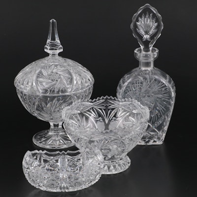 Cut Glass Decanter and Tableware, Mid to Late 20th Century