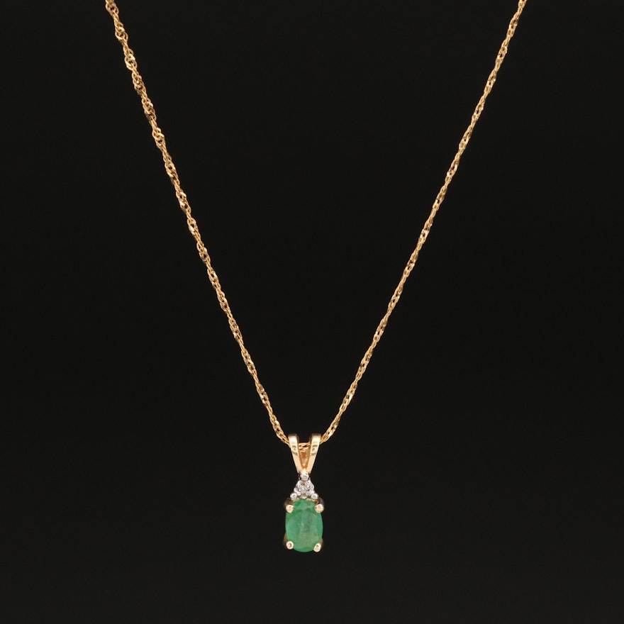 14K Emerald and Diamond Pendant Necklace
