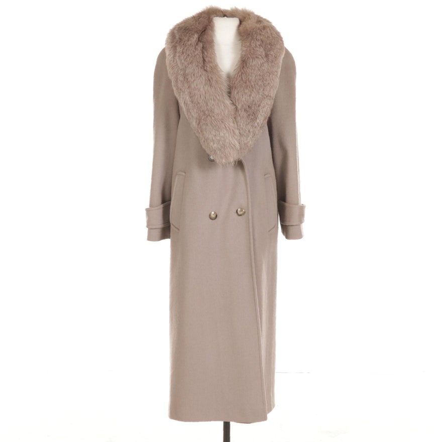Alorna Double-Breasted Wool Coat with Fox Fur Collar