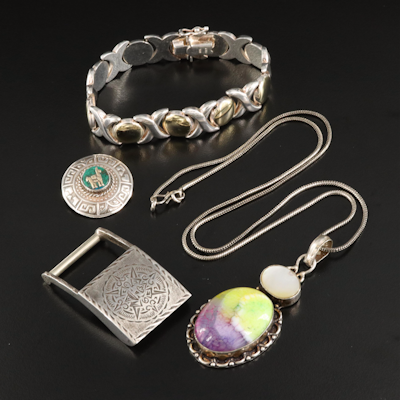 Mexican Sterling Included in Sterling Gemstone Jewelry Assortment