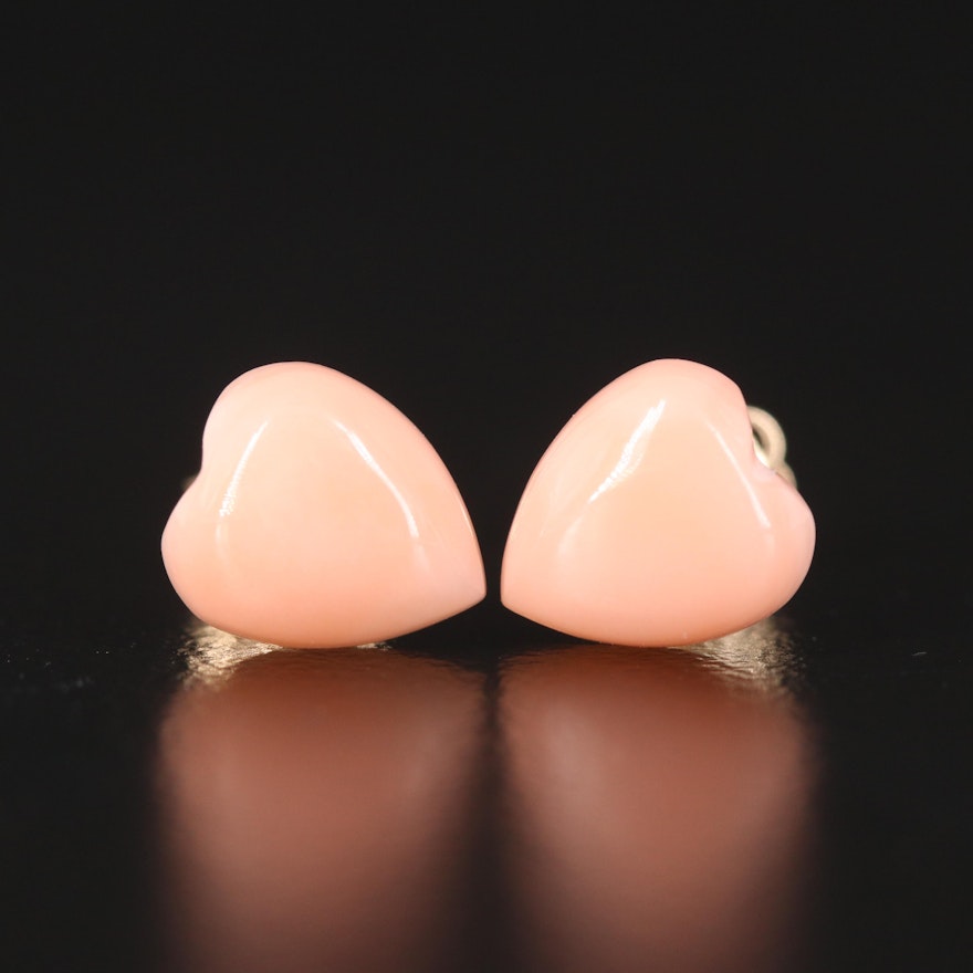 14K Coral Heart Stud Earrings