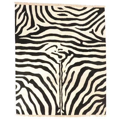 9'1 x 10'2 Hand-Knotted Zebra Pattern Area Rug