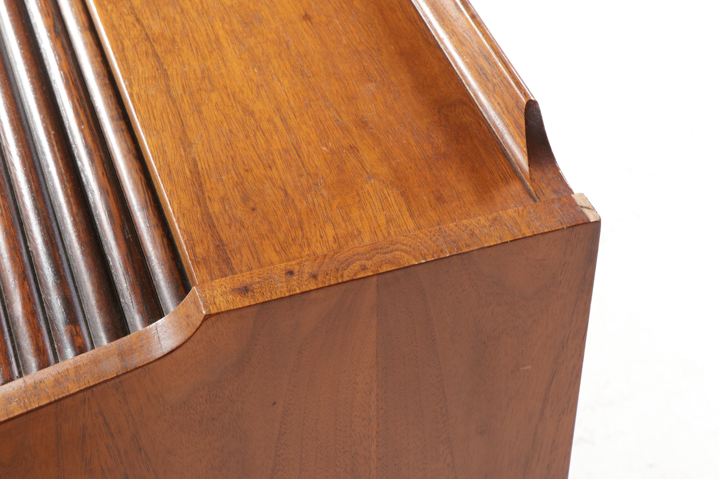 SlighLowry Mid Century Modern Walnut Tambour RollTop Writing Desk EBTH