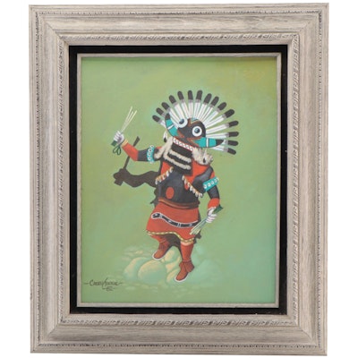 Casey Tsosie Acrylic Painting of Hopi-Style Kachina Doll, 1982