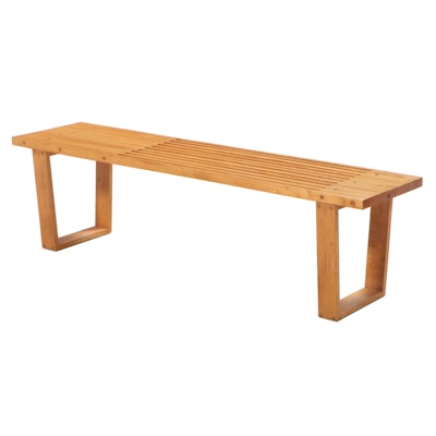 Modernist Slatted Maple Bench, Manner of George Nelson, Mid to Late 20th Century