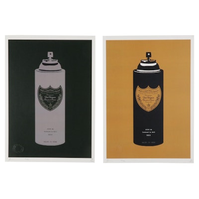 Death NYC Pop Art Graphic Prints Featuring Dom Perignon Spray Cans, 2020