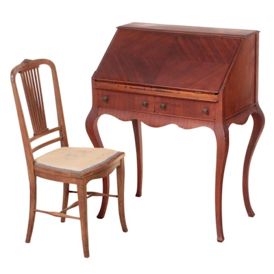 Colonial Revival Mahogany Desk and Chair, Early 20th Century