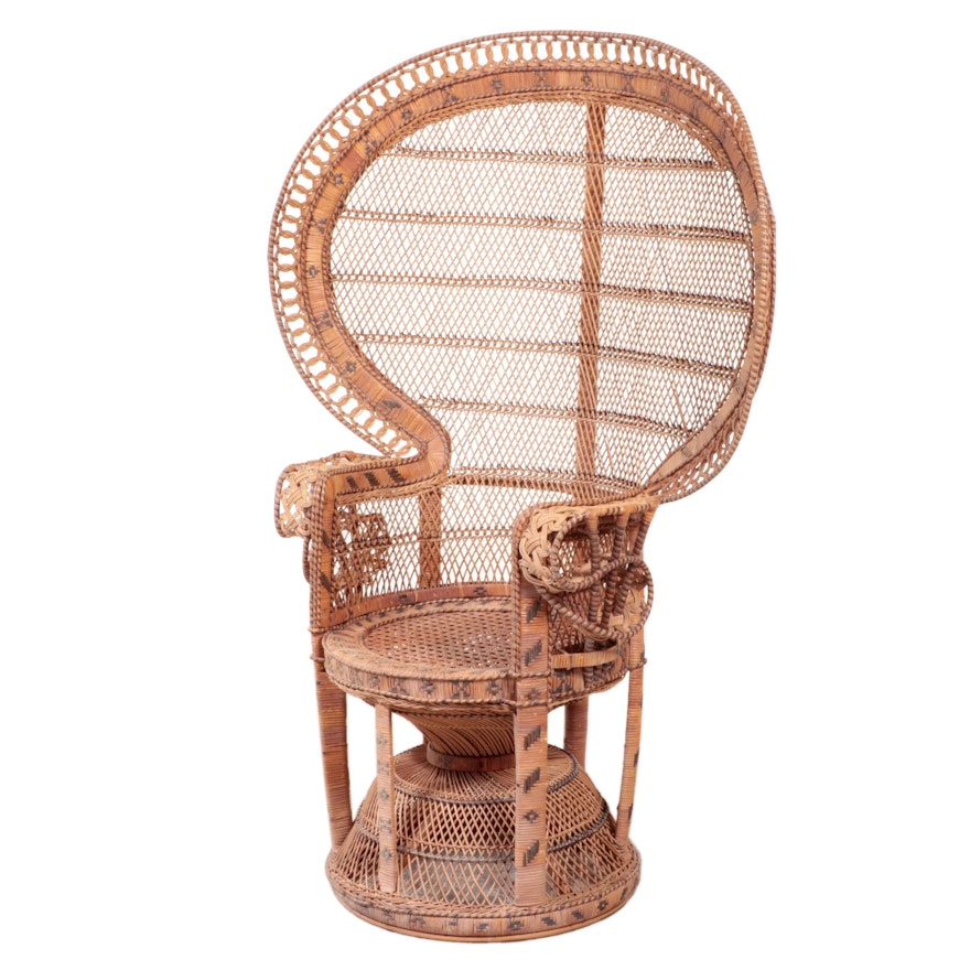 Wicker and Rattan Peacock Armchair, Mid to Late 20th Century