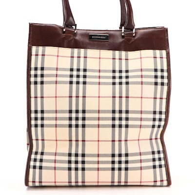 Burberry Tote Bag in "Nova Check" with Oxblood Leather Trim