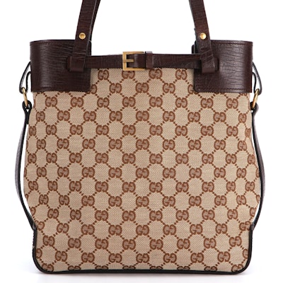 Gucci GG Canvas and Leather Buckle Tote