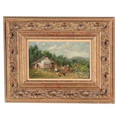 Mary Spencer Oil Painting of Rural Genre Scene, Late 20th Century