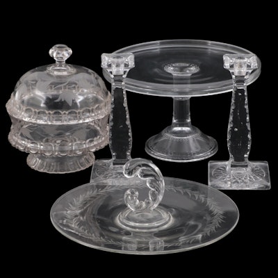Fostoria "Sonata" Glass Tidbit Tray with Other Clear Glass Table Accessories