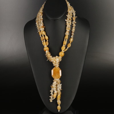 Citrine and Quartz Necklace with Sterling Clasp