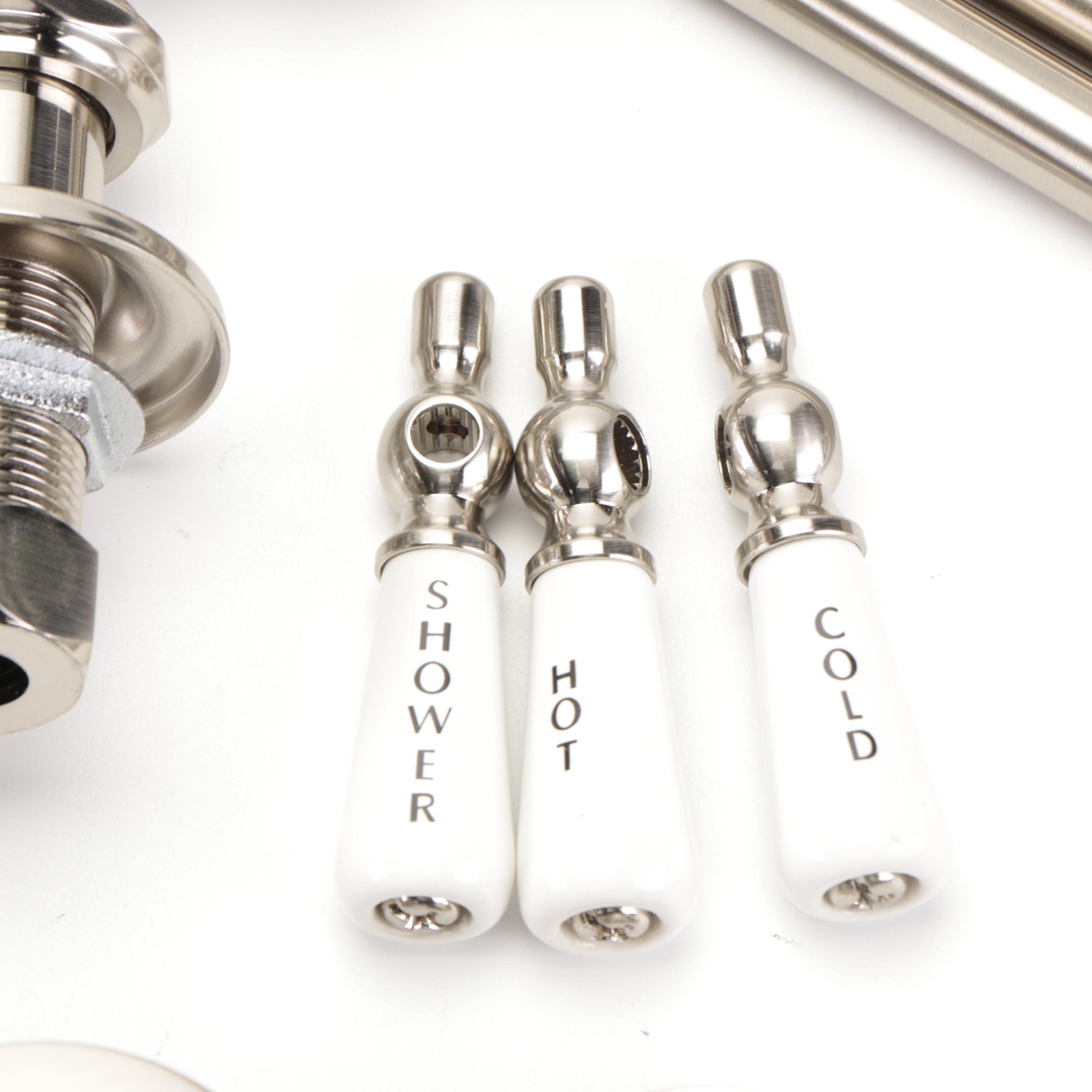 Square Rainfall Showerhead, Tub Drain with Ball Swivel Overflow, Shower