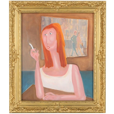 Portrait Oil Painting of a Woman With Cigarette