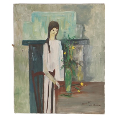 Modernist Genre Oil Painting, 1963