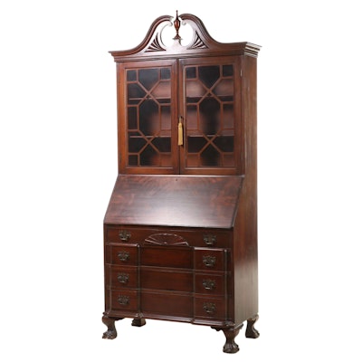 Chippendale Style Mahogany Block-Front Secretary Bookcase, Early 20th Century