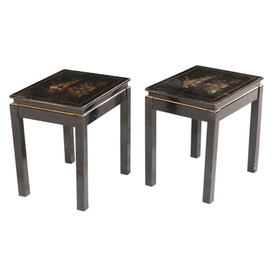 Pair of Chinoiserie Ebonized Side Tables