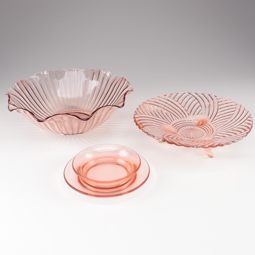Fostoria "Heirloom Pink" Bowl and Other Pink Depression Glass Tableware