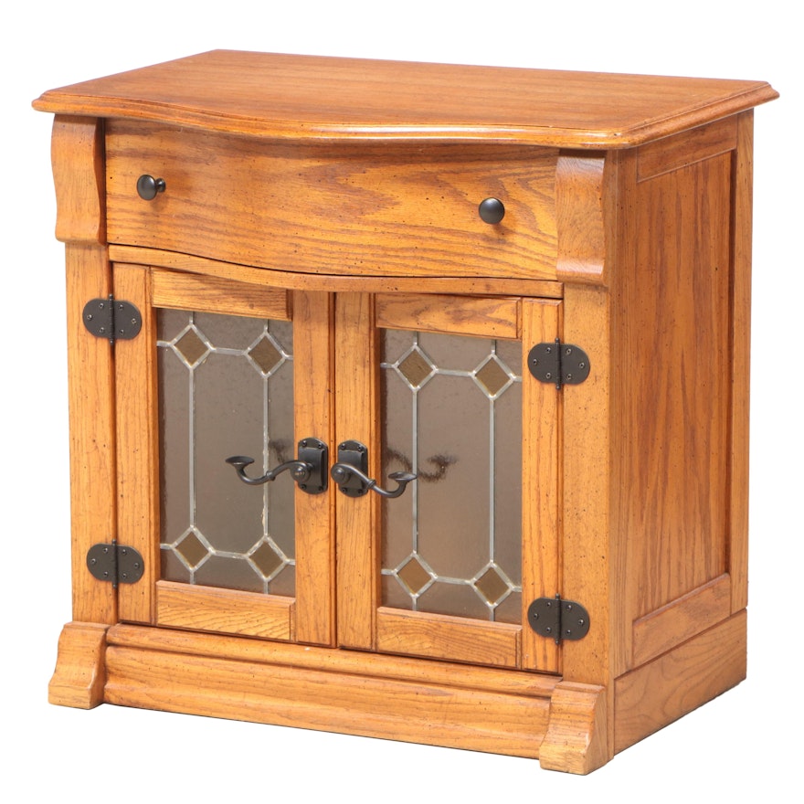 Pulaski Keepsake Oak Cabinet with Leaded Glass Doors