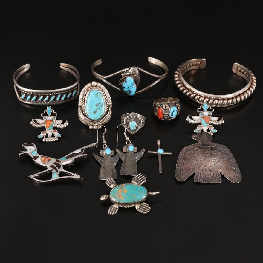 Southwestern Sterling Jewelry Including Turquoise and Coral