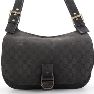 Gucci Saddle Bag in Black GG Canvas with Leather Trim