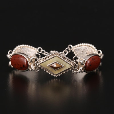 Sterling Tiger's Eye, Mahogany Obsidian and Mother of Pearl Bracelet