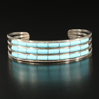 Anson and Letitia Wallace Zuni, Sterling Petit Point Turquoise Cuff