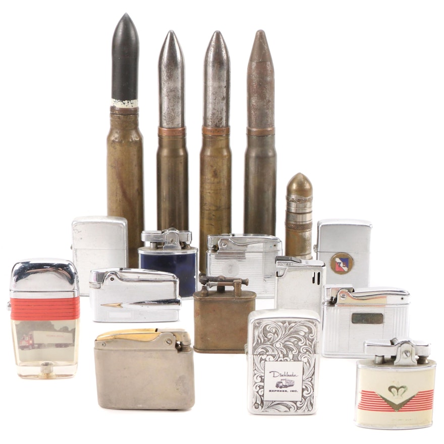 Lighters and 20mm Round Casings, Mid 20th Century