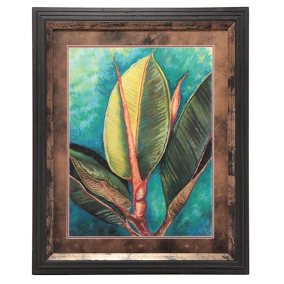 Sandra Smith Pastel Drawing "New Leaves," Late 20th Century
