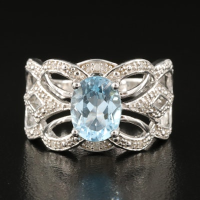 Sterling Sky Blue Topaz and Diamond Openwork Ring