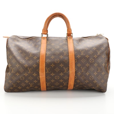 Louis Vuitton Keepall 50 Travel Duffel in Monogram Canvas and Vachetta Leather